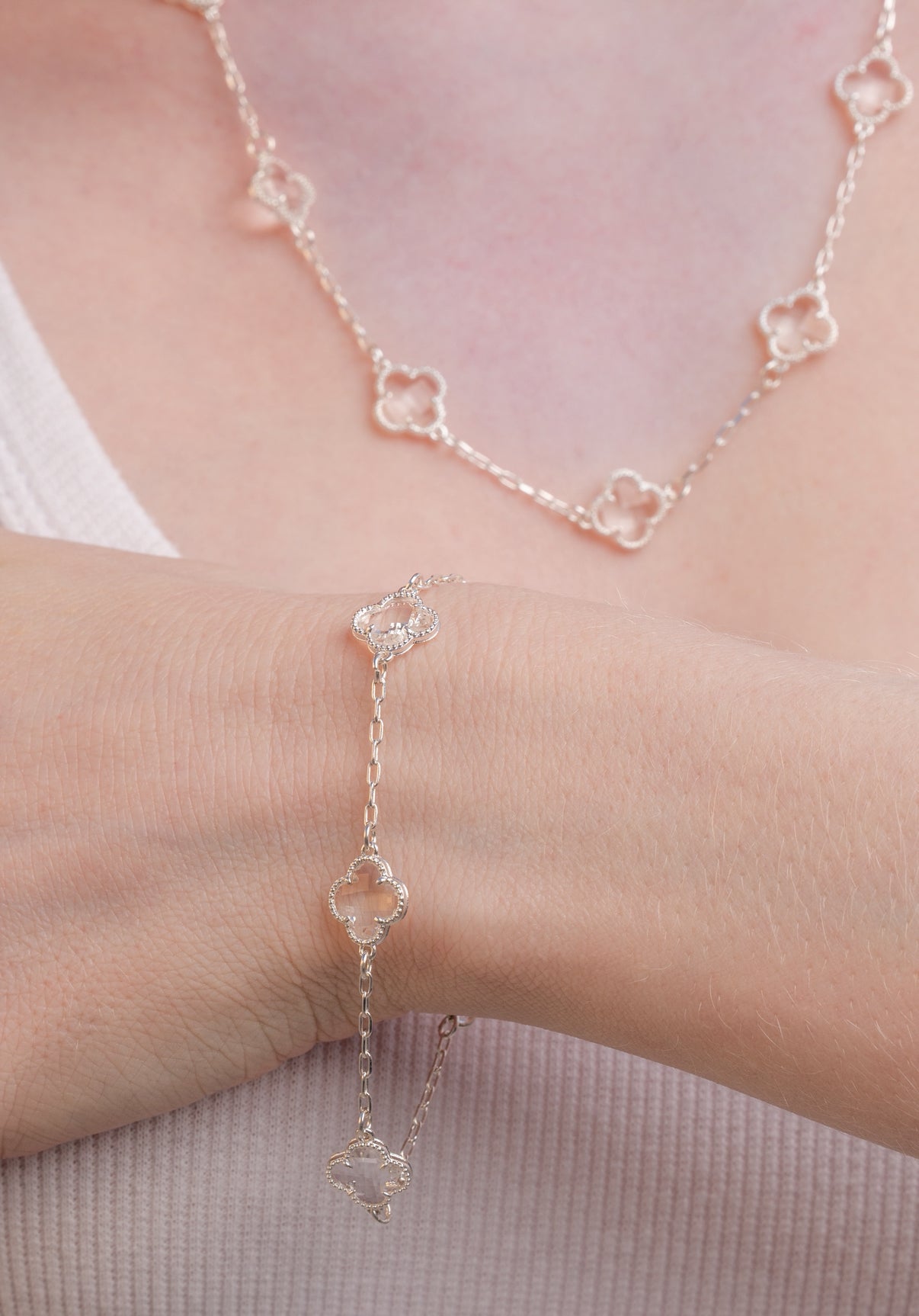 Colar 5 Trevos Cristal (Prata 925)