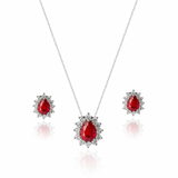 KIT Colar + Brinco, Gota Vermelho Cravejada (Prata 925)