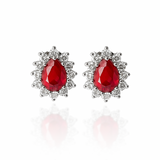 Brinco Gota Vermelho Cravejada (Prata 925)