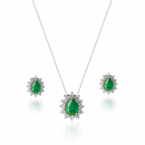 KIT Colar + Brinco, Gota Verde Cravejada (Prata 925)
