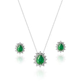 KIT Colar + Brinco, Gota Verde Cravejada (Prata 925)