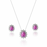 KIT Colar + Brinco, Gota Rose Cravejada (Prata 925)