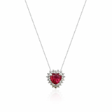 Colar Gargantilha, Coração Vermelho Cravejada (Prata 925)