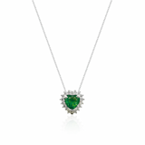 Colar Gargantilha, Coração Verde Cravejada (Prata 925)