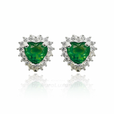 Brinco Coração Verde Cravejada (Prata 925)