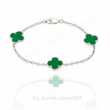 Pulseira 3 Trevos Verde (Prata 925)