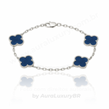 Pulseira 4 Trevos Azul (Prata 925)