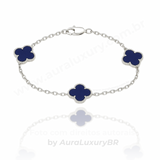 Pulseira 3 Trevos Azul (Prata 925)