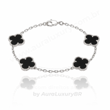 Pulseira 4 Trevos Preto (Prata 925)