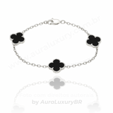 Pulseira 3 Trevos Preto (Prata 925)