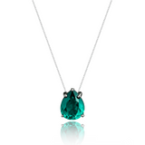 Colar Veneziana Ponto De Luz Gota Cristal - Verde (Prata 925)