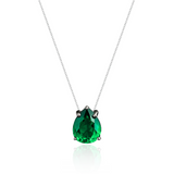 Colar Veneziana Ponto De Luz Gota Cristal - Verde (Prata 925)