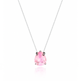 Colar Veneziana Ponto De Luz Gota Cristal - Rosa (Prata 925)