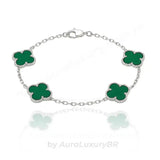 Pulseira 4 Trevos Verde (Prata 925)