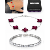 COMBO Pulseira Riviera Zircônia Cristal + 5 Trevos em 4 Cores