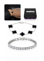 COMBO Pulseira Riviera Zircônia Cristal + 5 Trevos em 4 Cores