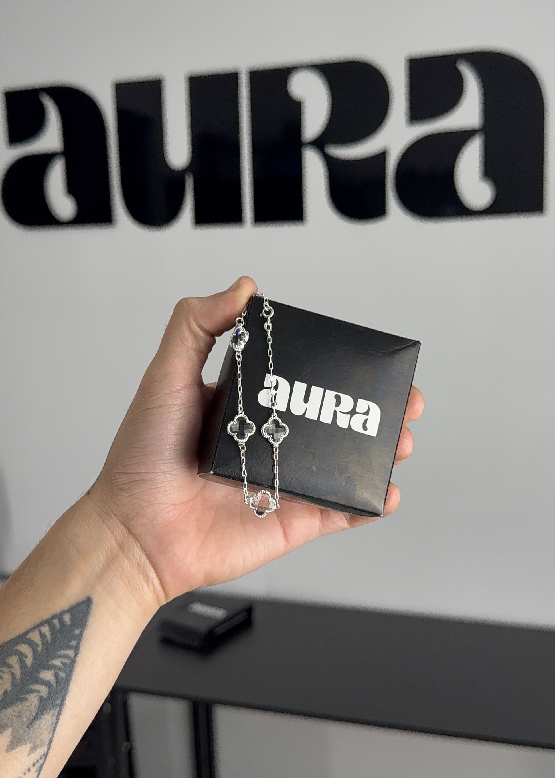KIT Colar 7 Trevos Cristal + Pulseira 4 Trevos (Prata 925)