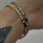 Pulseira Riviera 3mm Prata e Dourado em Zircônia