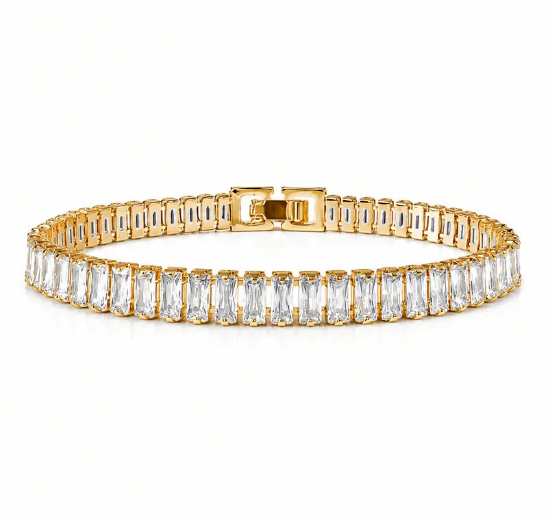 Pulseira Riviera Baquete 4mm Dourado ou Prata em Zircônia