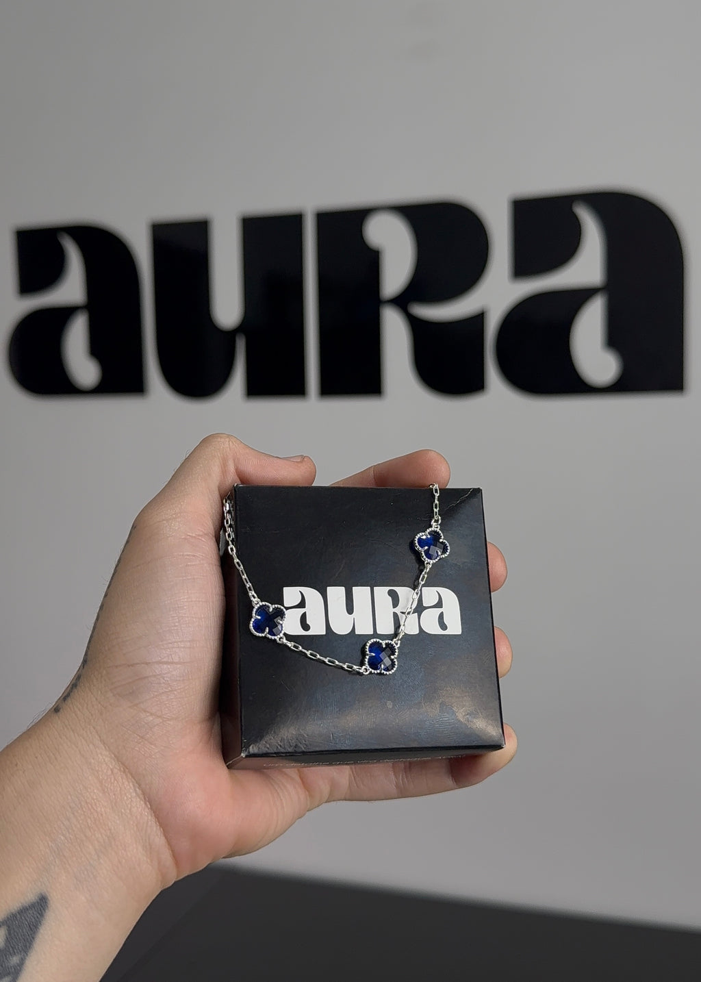Pulseira 3 Trevos Azul (Prata 925)