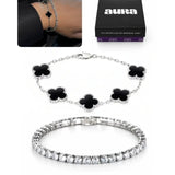 COMBO Pulseira Riviera Zircônia Cristal com 5 Trevos em 4 Cores