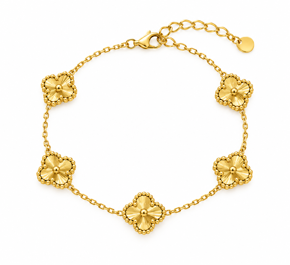 Conjunto Colar + Pulseira + Brinco de 5 Trevos Dourado