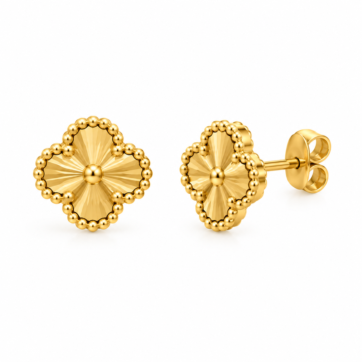 Conjunto Colar + Pulseira + Brinco de 5 Trevos Dourado