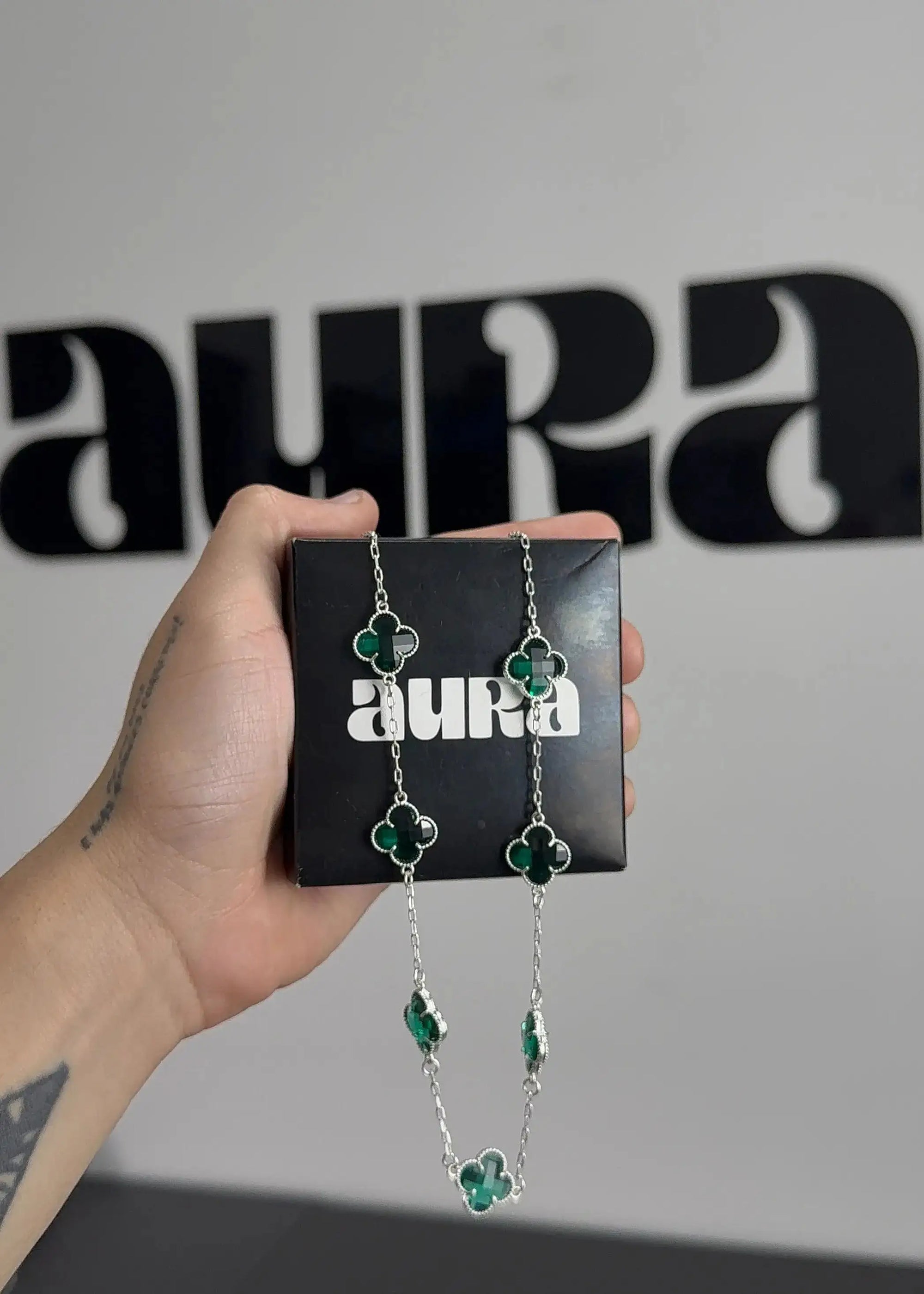 Colar 7 Trevos Verde (Prata 925) AuraLuxury