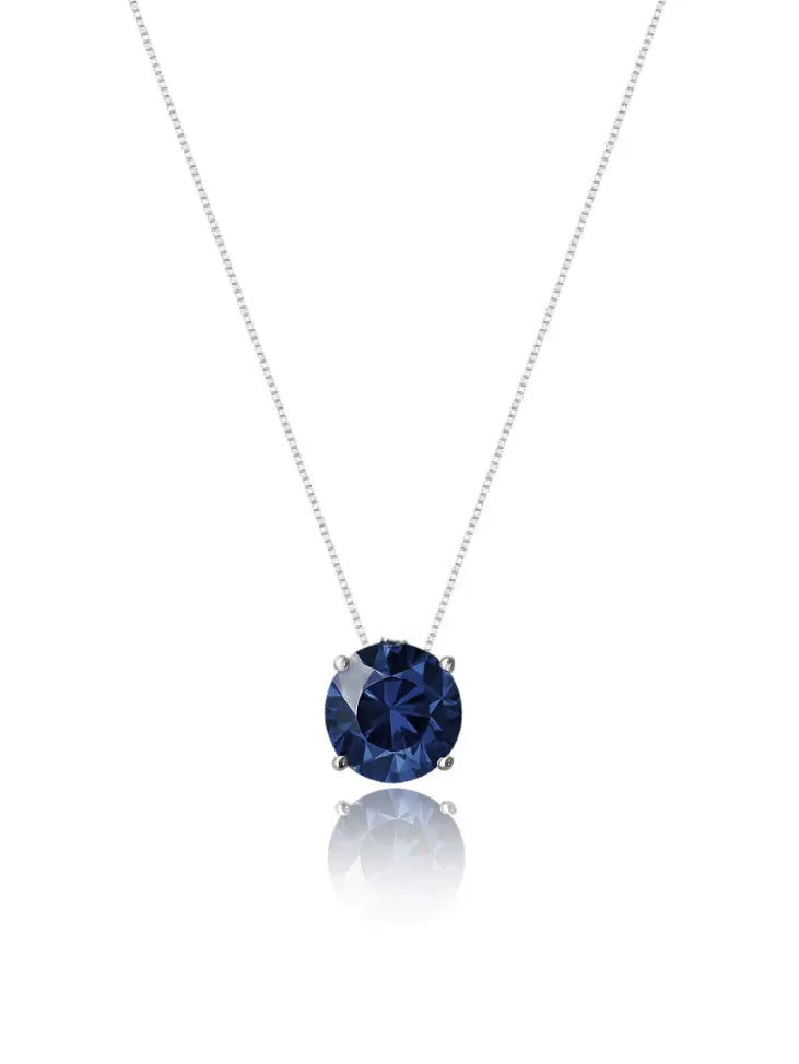 Colar Veneziana Ponto De Luz Cristal - Azul (Prata 925)