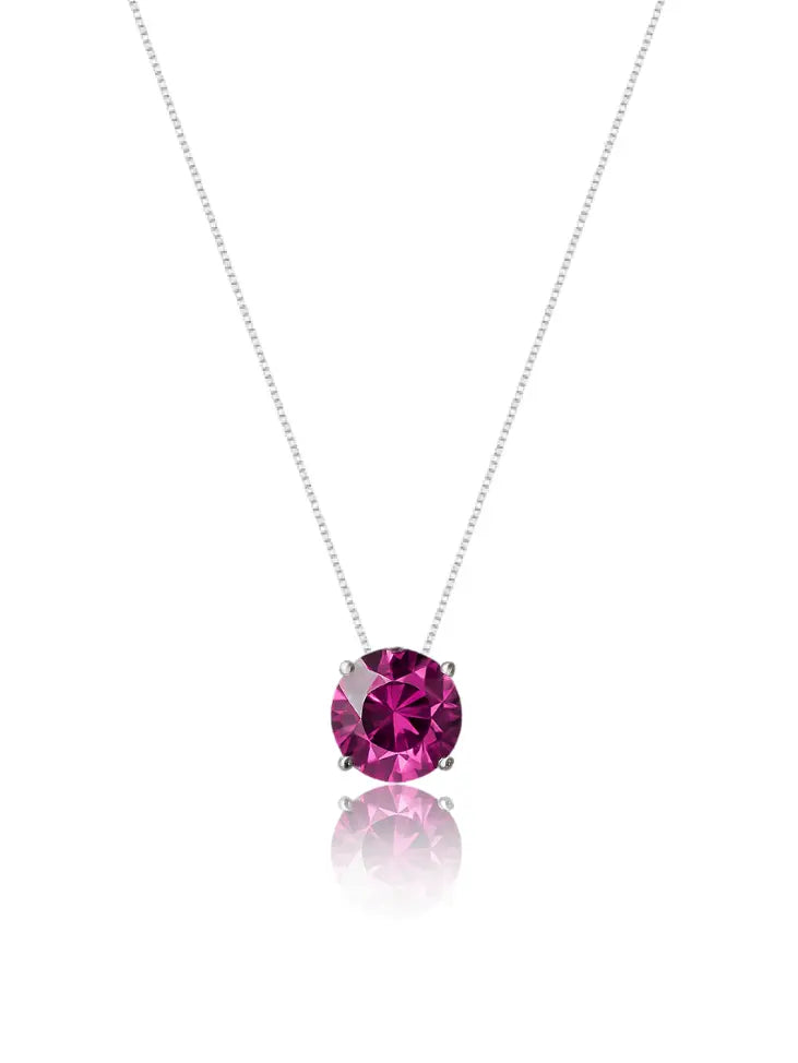 Colar Veneziana Ponto De Luz Cristal  - Rosa (Prata 925)