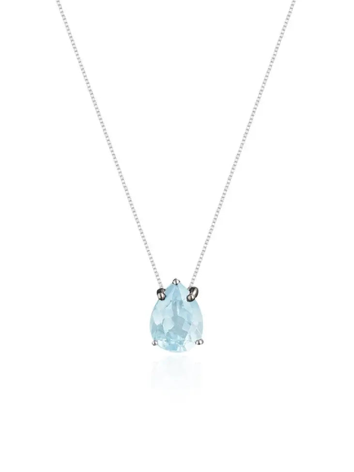 Colar Veneziana Ponto De Luz Gota Cristal - Azul (Prata 925)
