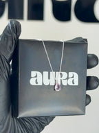 Colar Veneziana Ponto De Luz Gota Cristal - Rosa (Prata 925)