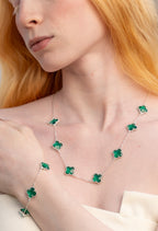 Pulseira 3 Trevos Verde (Prata 925)