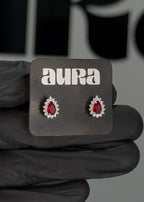 Brinco Gota Vermelho Cravejada (Prata 925)