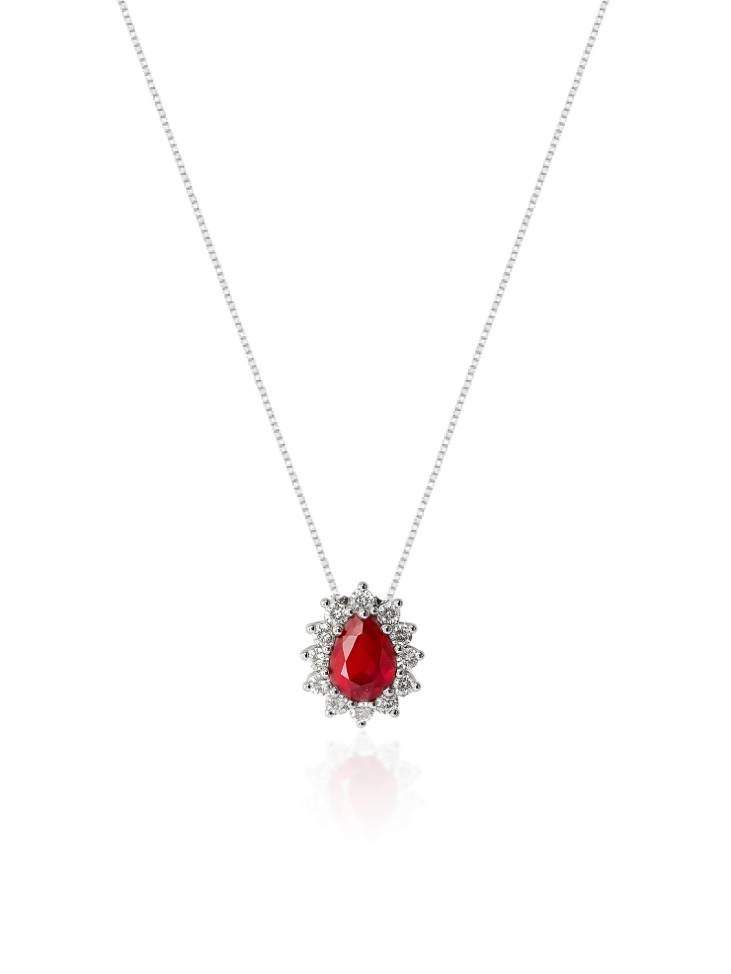 Colar Gargantilha, Gota Vermelho Cravejada (Prata 925)