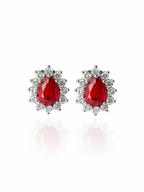 Brinco Gota Vermelho Cravejada (Prata 925)