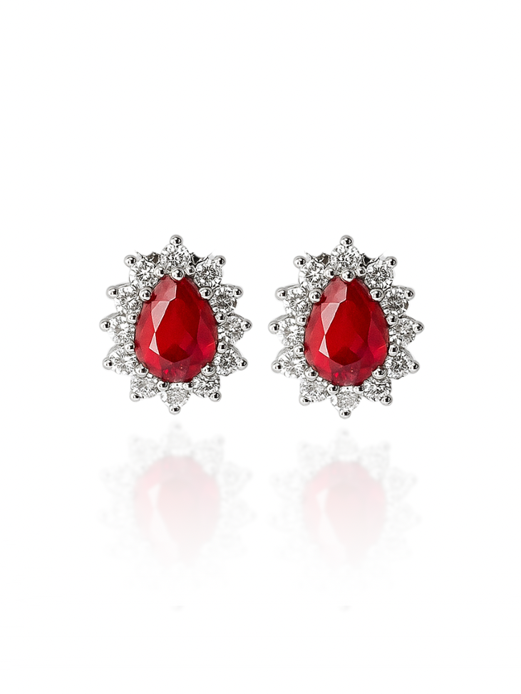 Brinco Gota Vermelho Cravejada (Prata 925)