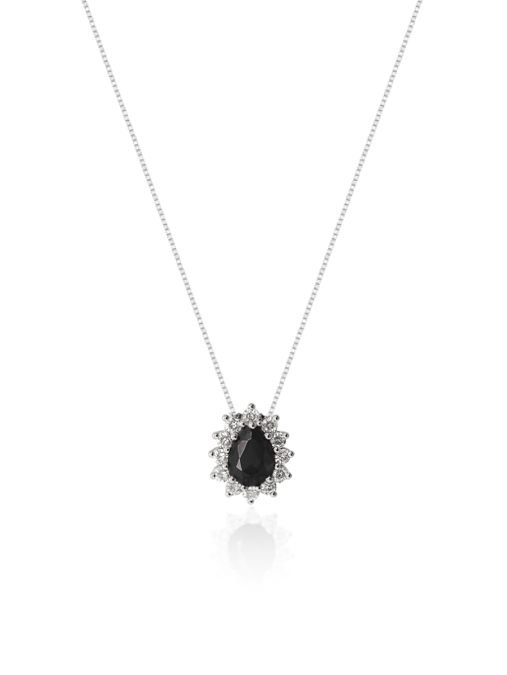 Colar Gargantilha, Gota Preto Cravejada (Prata 925)