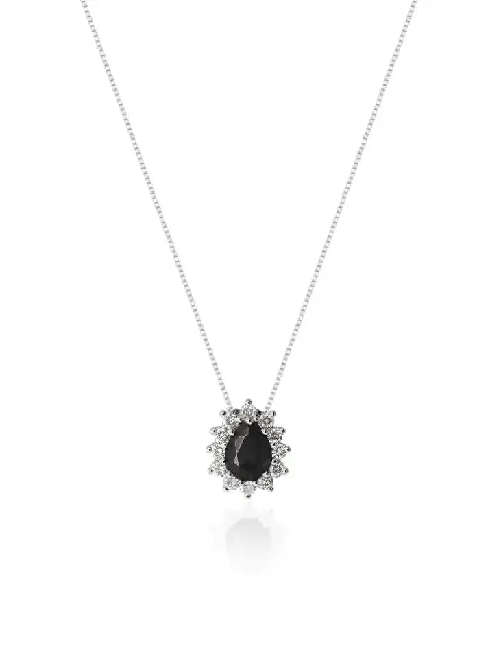 Colar em prata 925 com pingente de pedra preta e detalhes em zircônias, design exclusivo e acabamento premium