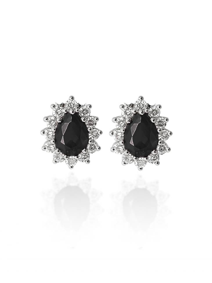 Brinco Gota Preto Cravejada (Prata 925) (2X1)