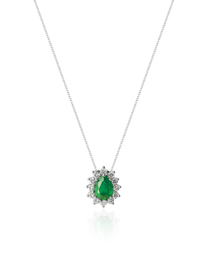 Colar Gargantilha, Gota Verde Cravejada (Prata 925)