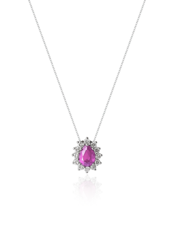 Colar Gargantilha, Gota Rose Cravejada (Prata 925)