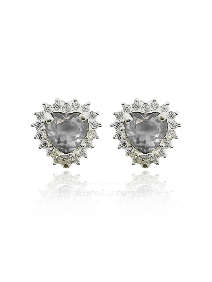Brinco Coração Cristal Cravejada (Prata 925) (2X1)