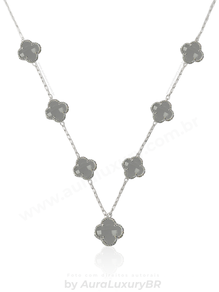 Colar 7 Trevos Cristal (Prata 925)