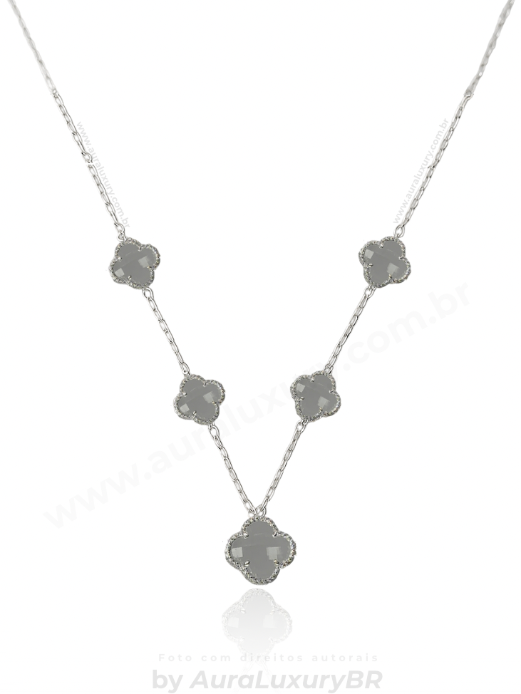 Colar 5 Trevos Cristal (Prata 925)