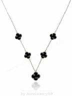 Colar 5 Trevos Preto (Prata 925)