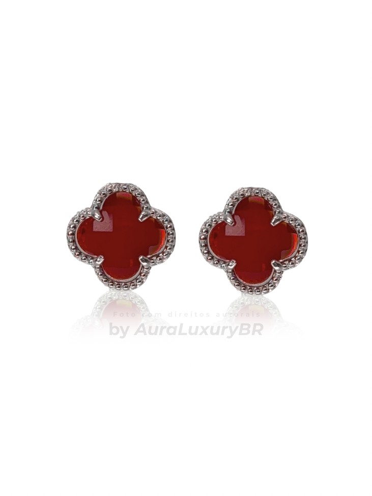Par de Brincos Trevo Vermelho (Prata 925) (2X1)