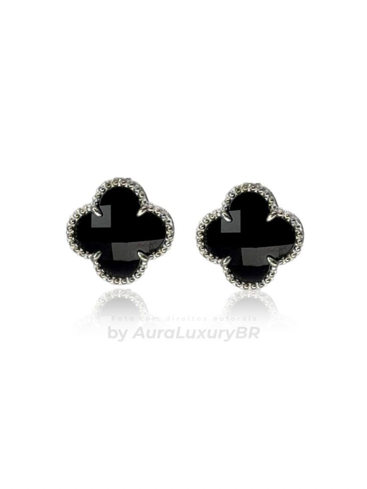 Par de Brincos Trevo Preto (Prata 925) (2X1)
