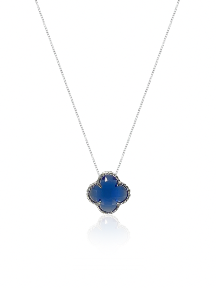 Colar Gargantilha Trevo Azul (Prata 925) (2X1)