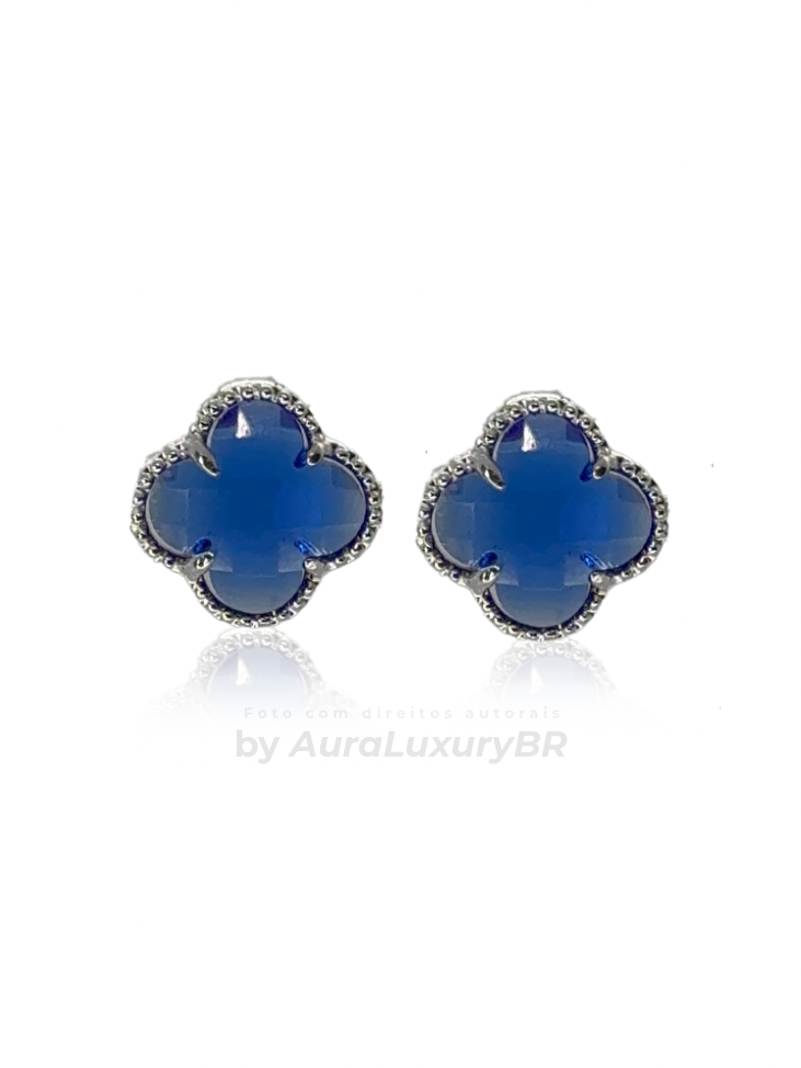 Par de Brincos Trevo Azul (Prata 925)